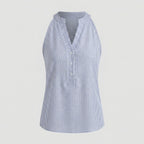 Faye | Women's Sleeveless Blouse | Blue Striped, Stand Collar | Office
