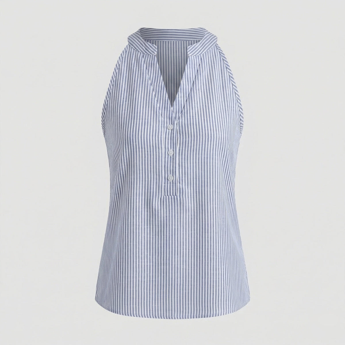 Faye | Women's Sleeveless Blouse | Blue Striped, Stand Collar | Office