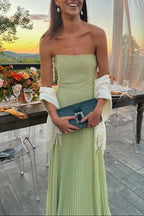 Nova | Women's Maxi Dress | Strapless, Pleated, Evening | Green