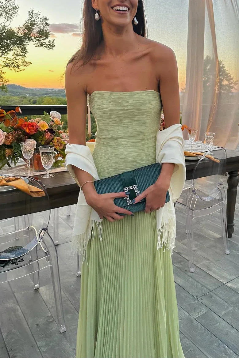 Nova | Women's Maxi Dress | Strapless, Pleated, Evening | Green
