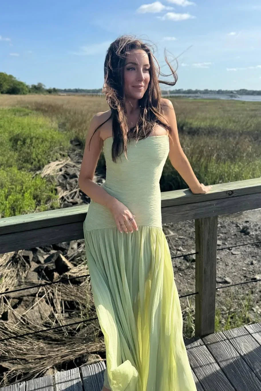 Nova | Women's Maxi Dress | Strapless, Pleated, Evening | Green