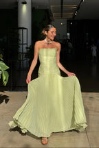 Nova | Women's Maxi Dress | Strapless, Pleated, Evening | Green