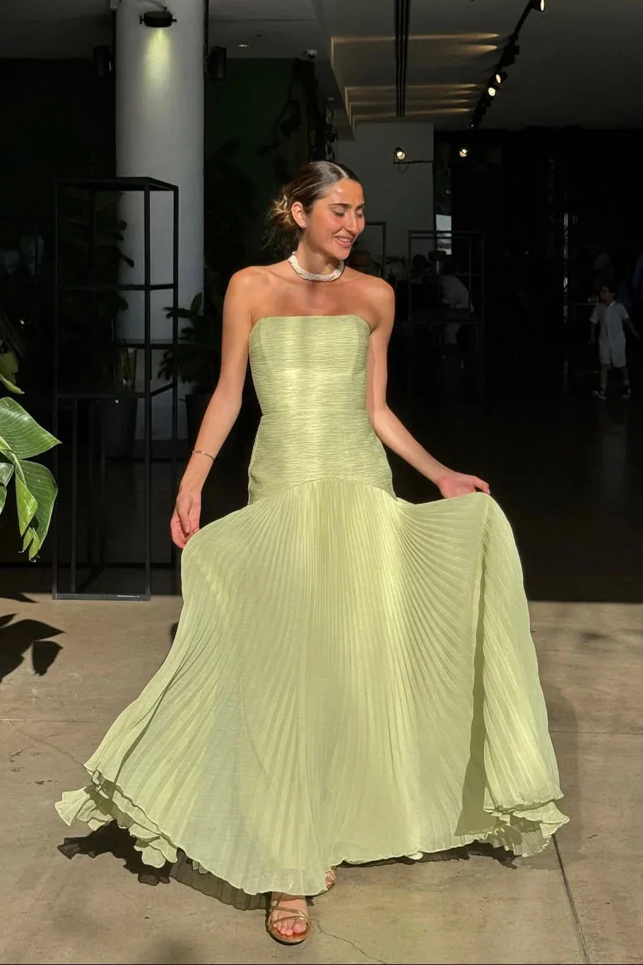 Nova | Women's Maxi Dress | Strapless, Pleated, Evening | Green