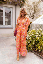 Solveig | Women's Floral Maxi Dress | Short Flutter Sleeves, V-Neck