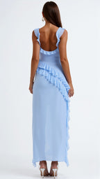 Maxi Dress Women Ruffled Neckline Front Slit Fitted | Maren