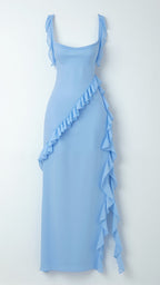Maxi Dress Women Ruffled Neckline Front Slit Fitted | Maren