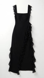 Maxi Dress Women Ruffled Neckline Front Slit Fitted | Maren