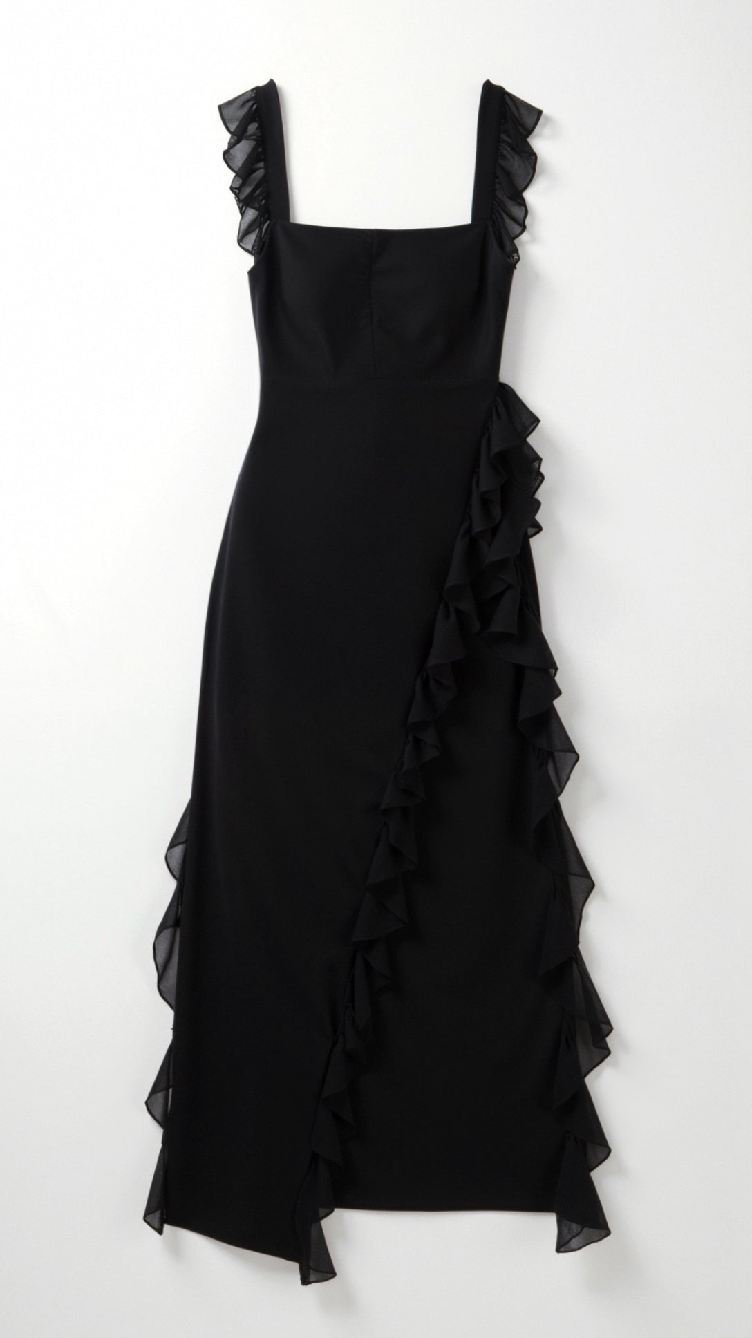 Maxi Dress Women Ruffled Neckline Front Slit Fitted | Maren