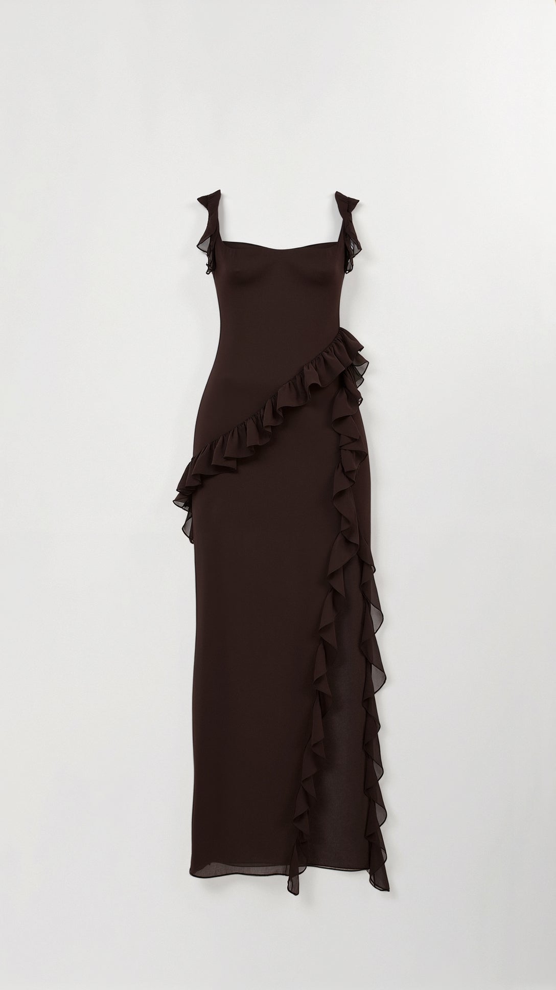 Maxi Dress Women Ruffled Neckline Front Slit Fitted | Maren
