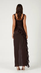 Maxi Dress Women Ruffled Neckline Front Slit Fitted | Maren