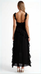 Maxi Dress Women Ruffled Neckline Front Slit Fitted | Maren
