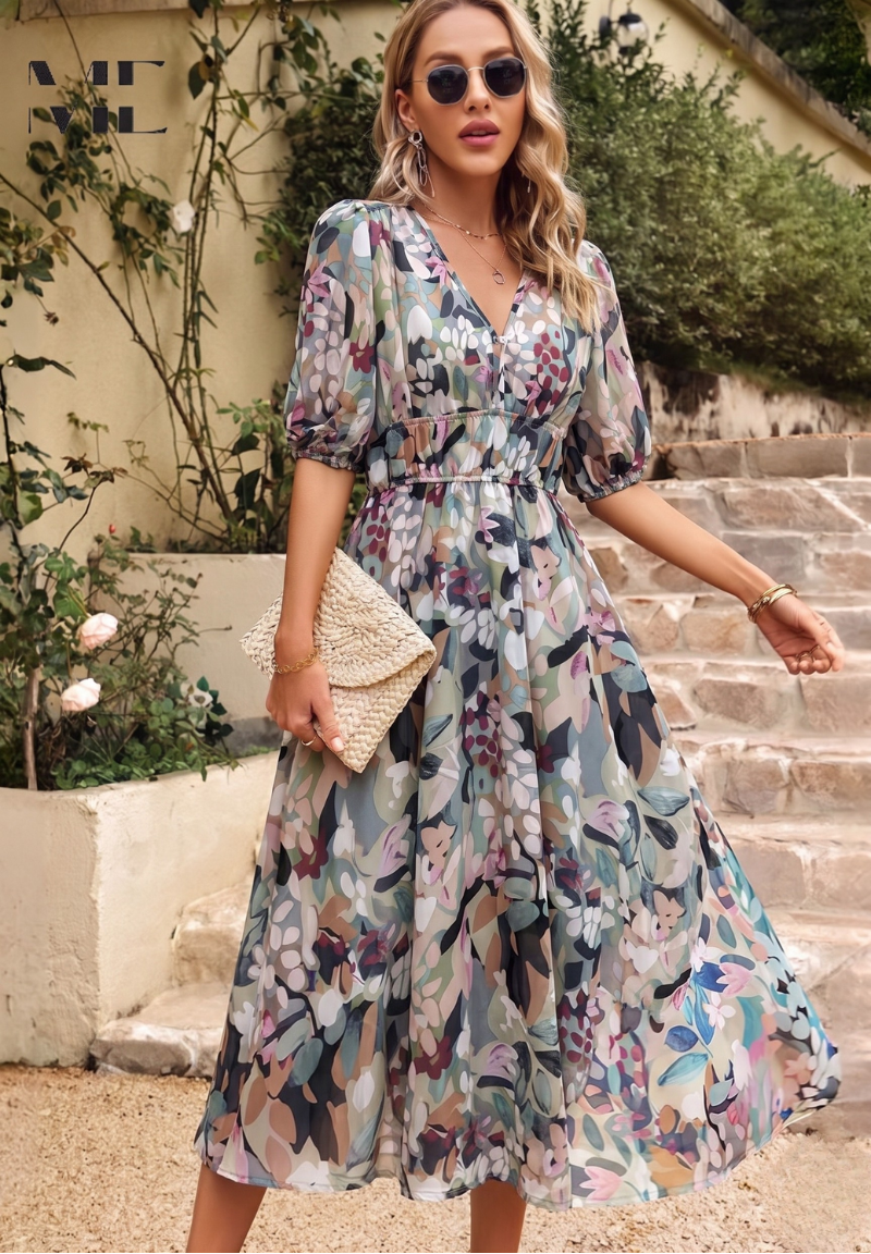Luna | Floral Midi Dress | Puff Sleeves, Flattering Fit