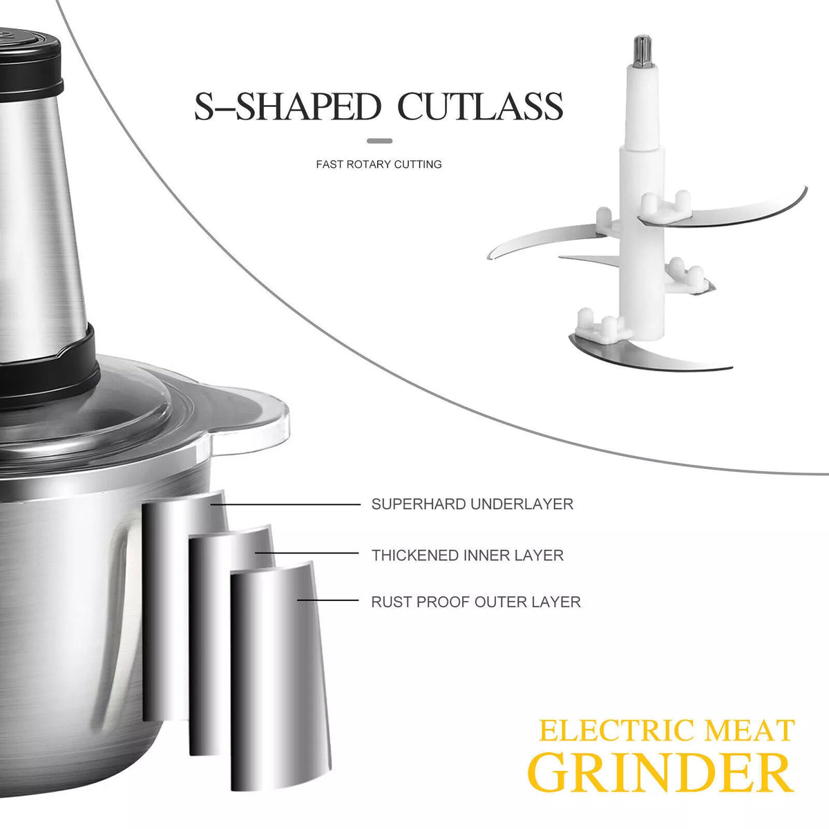 2L Stainless Steel Food Chopper 300W 4 Blade