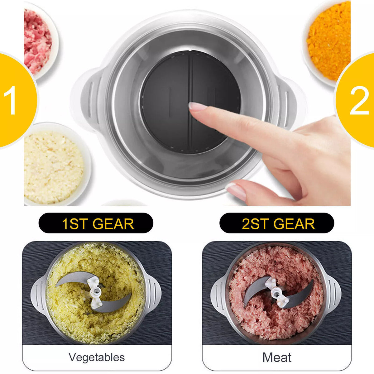 2L Stainless Steel Food Chopper 300W 4 Blade