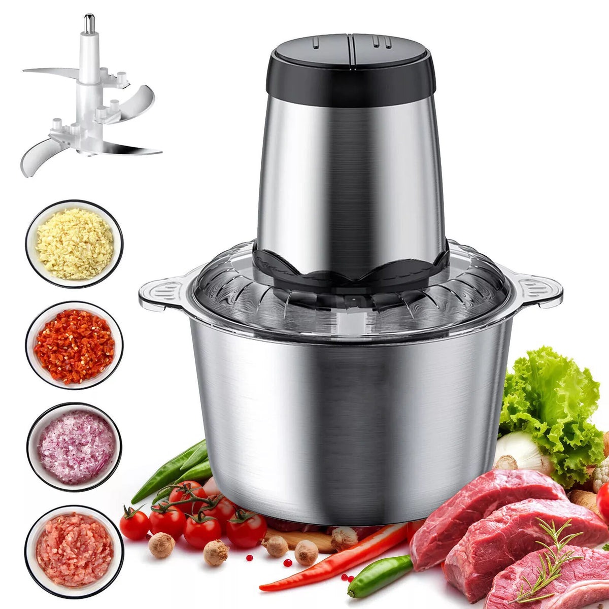 2L Stainless Steel Food Chopper 300W 4 Blade