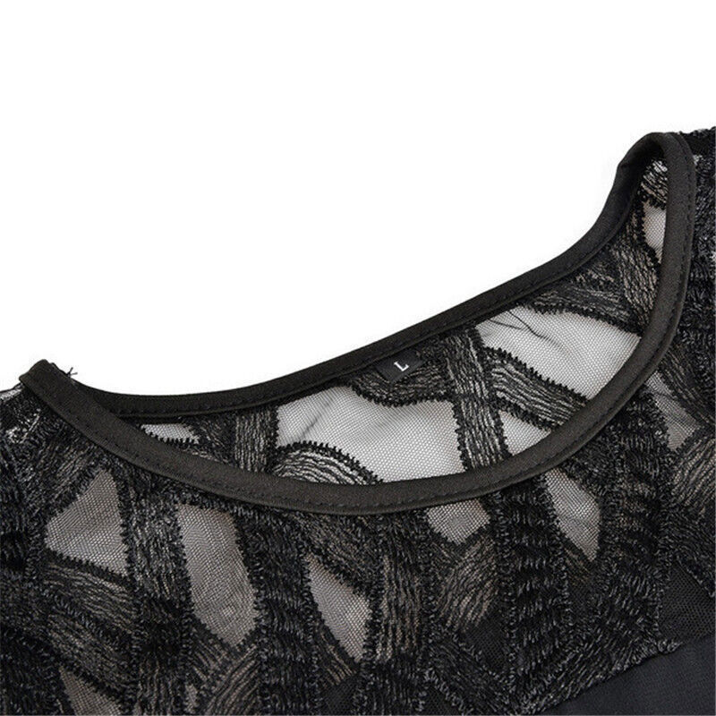 Midi Dress Plus Size Women Lace Sleeve Round Neck Knee Length
