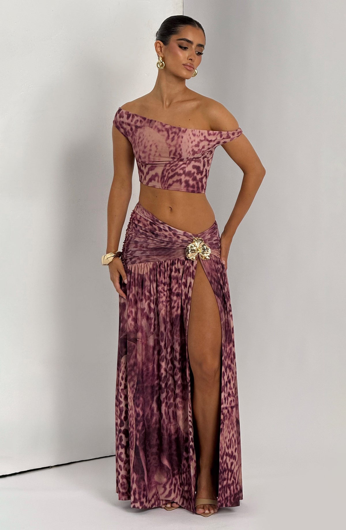 Maxi Skirt Floral Print Mesh Lined Thigh Split | Odette
