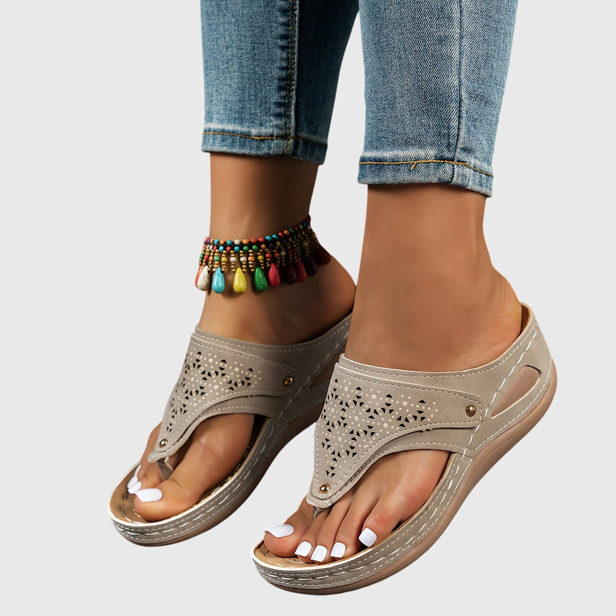 Flip Flops Women Casual Striped Open Toe Flat Sandals Comfortable