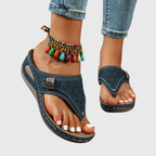 Flip Flops Women Casual Striped Open Toe Flat Sandals Comfortable
