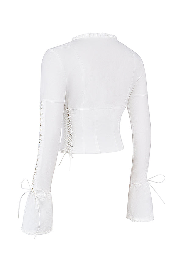 Corset Top Women Long Sleeve Lace Up Deep Neckline | Mira