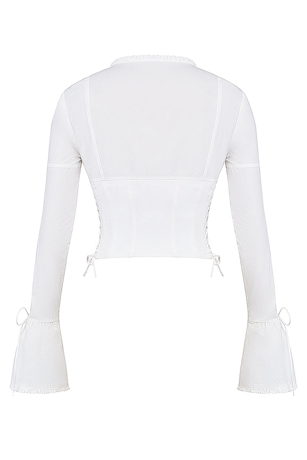 Corset Top Women Long Sleeve Lace Up Deep Neckline | Mira