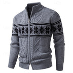 Christmas Jumper Men | Fair Isle Zip-Up Stand Collar Cardigan | Winter