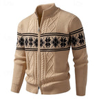 Christmas Jumper Men | Fair Isle Zip-Up Stand Collar Cardigan | Winter