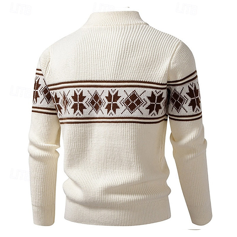 Christmas Jumper Men | Fair Isle Zip-Up Stand Collar Cardigan | Winter