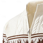 Christmas Jumper Men | Fair Isle Zip-Up Stand Collar Cardigan | Winter