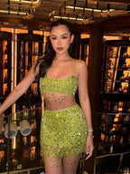 Bikini Sets Women Sequin Tassel Two Piece Top and Skirt | Kestrel