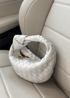 Women woven mini handbag braided faux leather compact shoulder bag