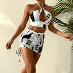 Women 3 Piece Bikini Set with Cover Up Skirt Halter | Lyra