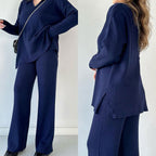 Anouk | Women's Wide Leg Pant Set | Long Sleeve, High Waist, Side Slit