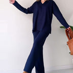 Anouk | Women's Wide Leg Pant Set | Long Sleeve, High Waist, Side Slit