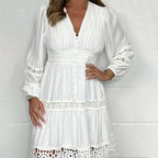 Women Lace Dress Vintage V Neck Fitted Midi | Thea