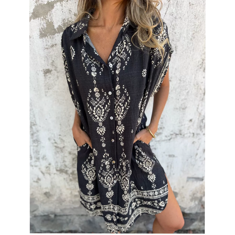 Women Cotton Linen Dress Loose Fit with Pockets