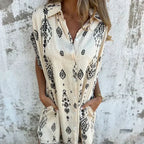 Women Cotton Linen Dress Loose Fit with Pockets