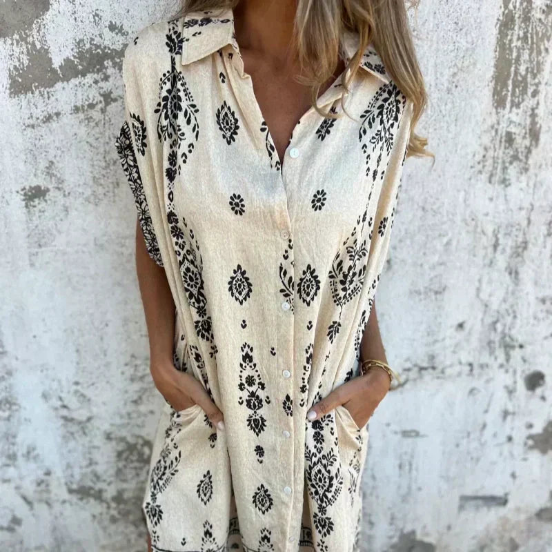 Women Cotton Linen Dress Loose Fit with Pockets