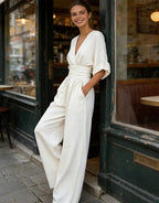 Ondina | Women's Wide-Leg Jumpsuit | V-Neck, Belted Waist | Elegant
