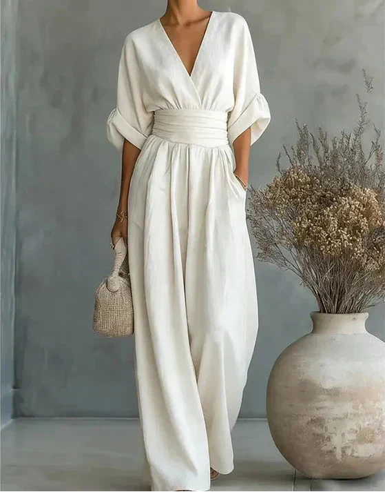 Ondina | Women's Wide-Leg Jumpsuit | V-Neck, Belted Waist | Elegant