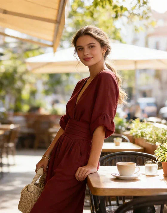 Ondina | Women's Wide-Leg Jumpsuit | V-Neck, Belted Waist | Elegant