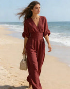 Ondina | Women's Wide-Leg Jumpsuit | V-Neck, Belted Waist | Elegant