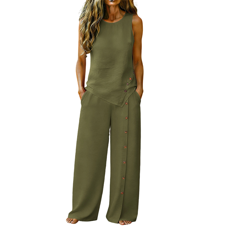 Nina | Women's Two-Piece Set | Sleeveless Top & Wide-Leg Trousers | Breathable