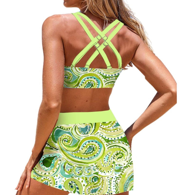 Women bikini set with skirt adjustable straps colorful two piece swimsuit