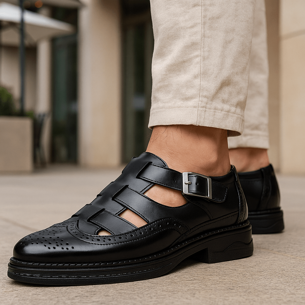 Men's Leather Sandals Slip-On with Non-Slip Sole