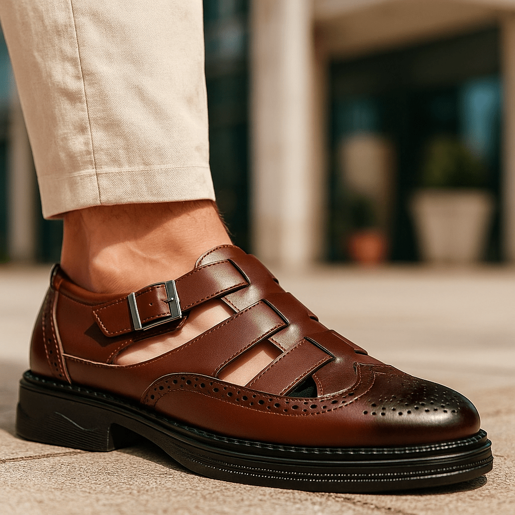 Men's Leather Sandals Slip-On with Non-Slip Sole