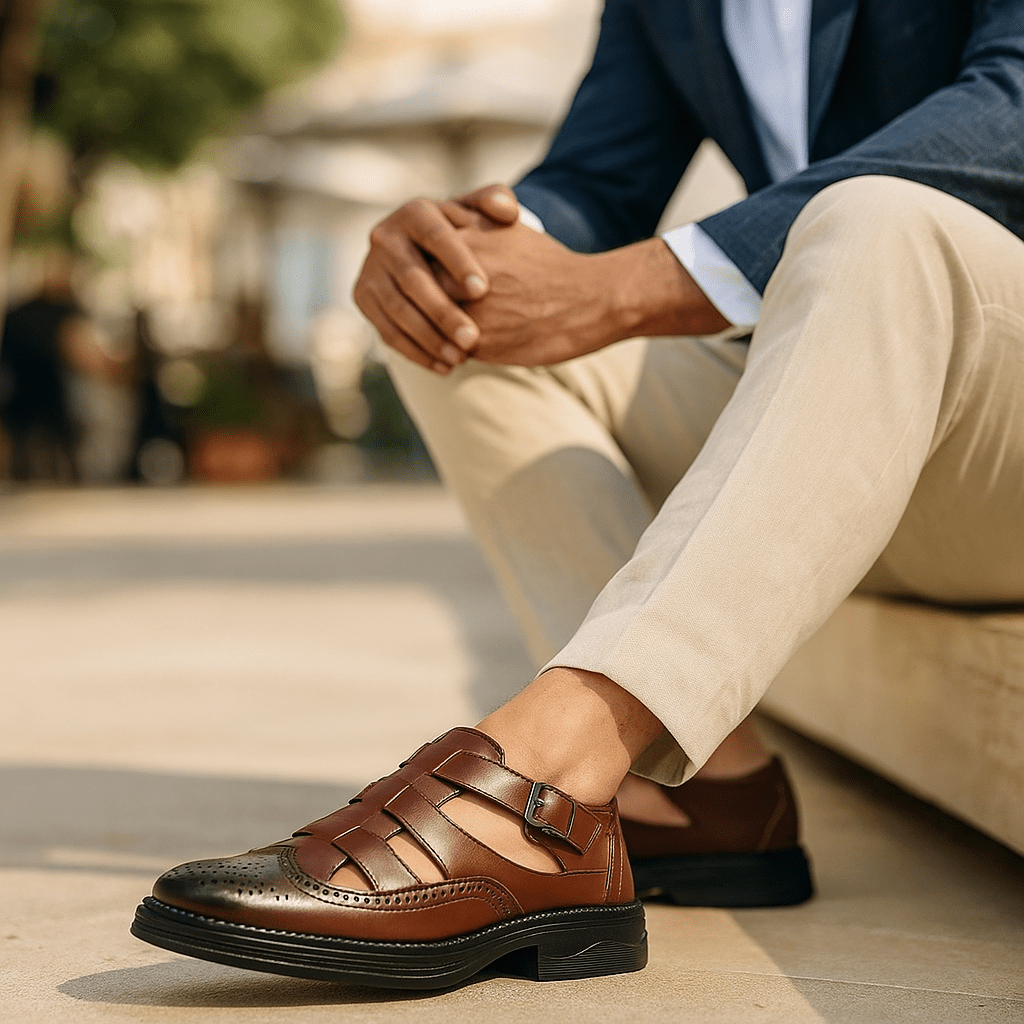 Men's Leather Sandals Slip-On with Non-Slip Sole