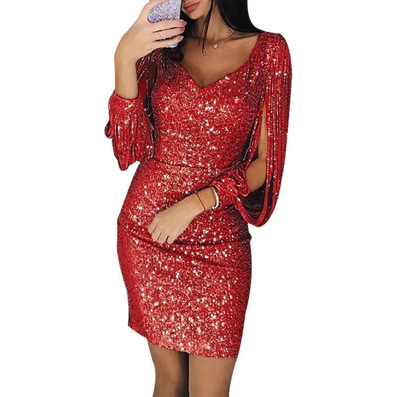 Sequin Midi Dress Women Fitted Bodycon Glitter Party Plus Size