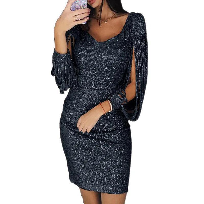 Sequin Midi Dress Women Fitted Bodycon Glitter Party Plus Size