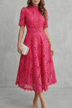 Nina | Midi Dress | A-Line Lace, High Neckline | Women's Formal